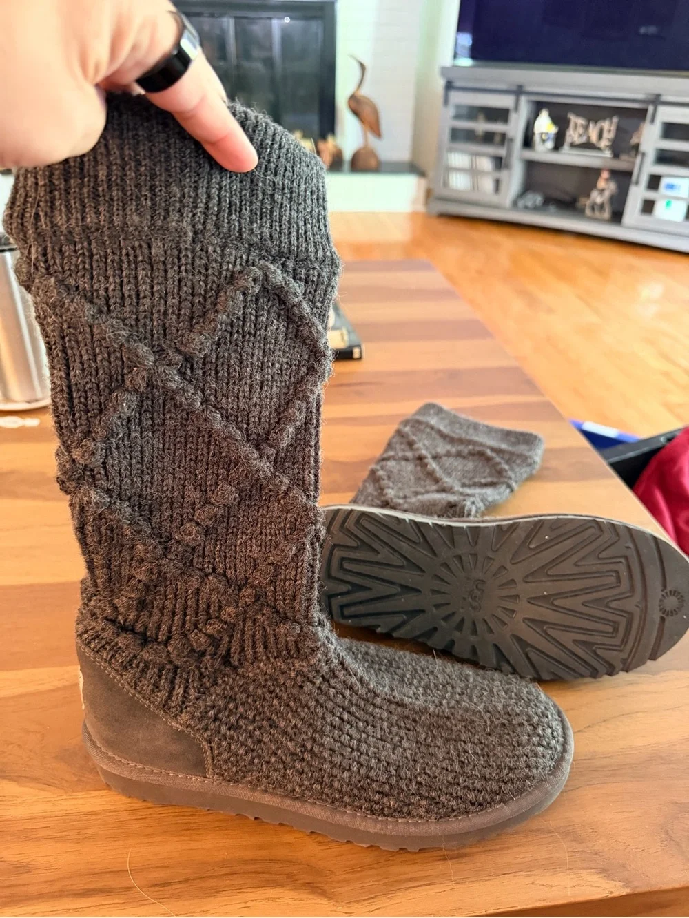 Ugg Classic Argyle Diamond Knit Tall Sweater Boots Gray Size 8